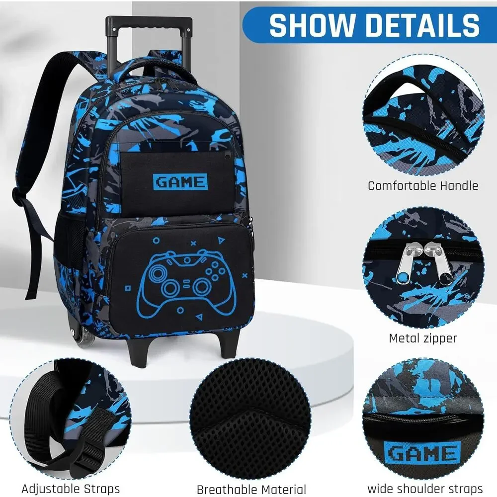 Boys Rolling Backpack for Kids Gamer Roller School Bookbag Aged 6-18